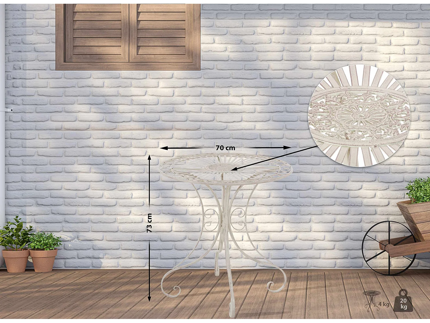 Table d'appoint de jardin - rond Ø 70 cm - Métal - Crème antique - Hari