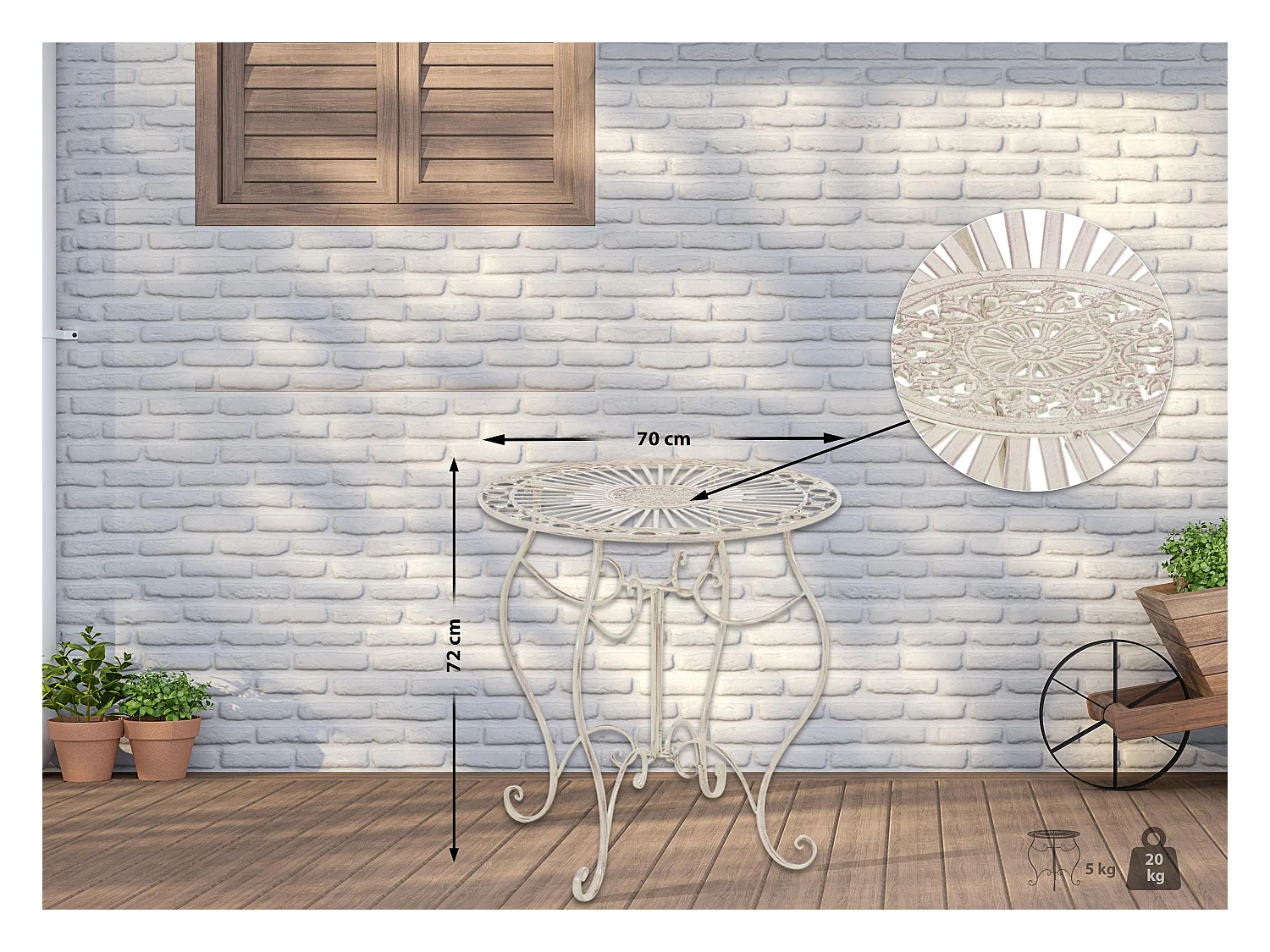 Gartenbeistelltisch - rund Ø 70 cm - Metall - Crème antique - Indra