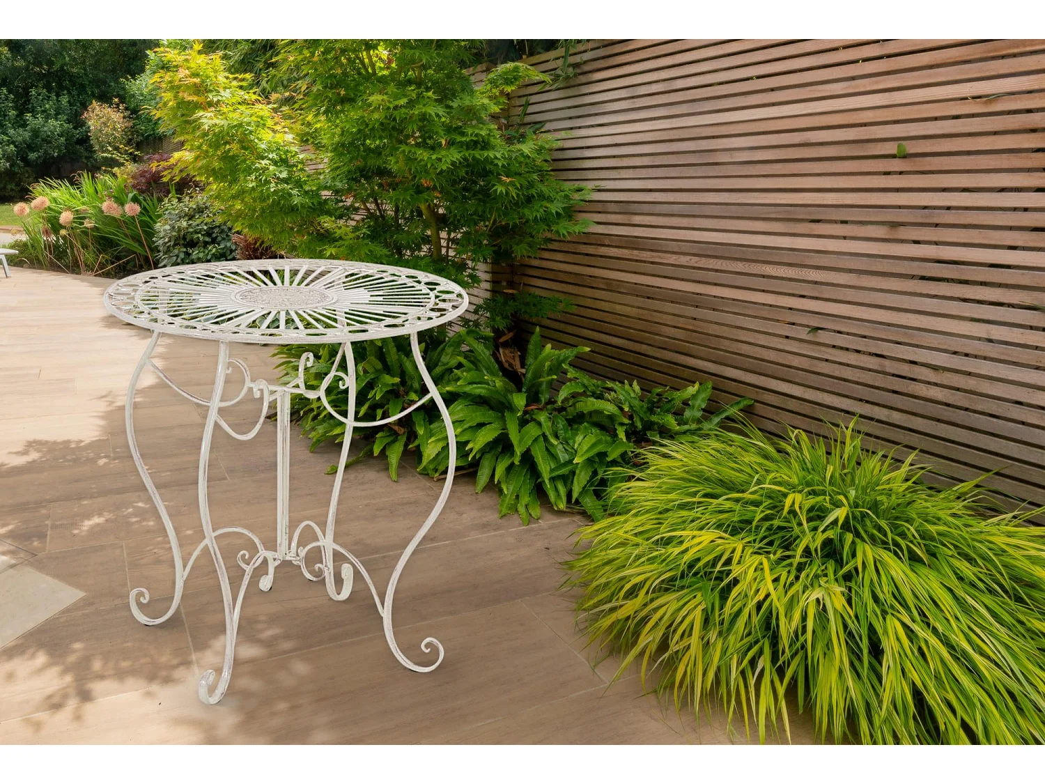 Table d'appoint de jardin - rond Ø 70 cm - Métal - Crème antique - Indra