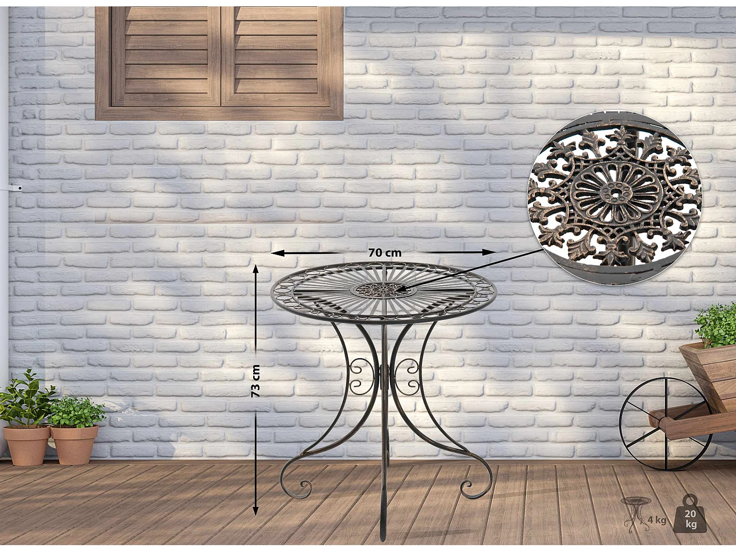 Table d'appoint de jardin - rond Ø 70 cm - Métal - Bronze - Hari