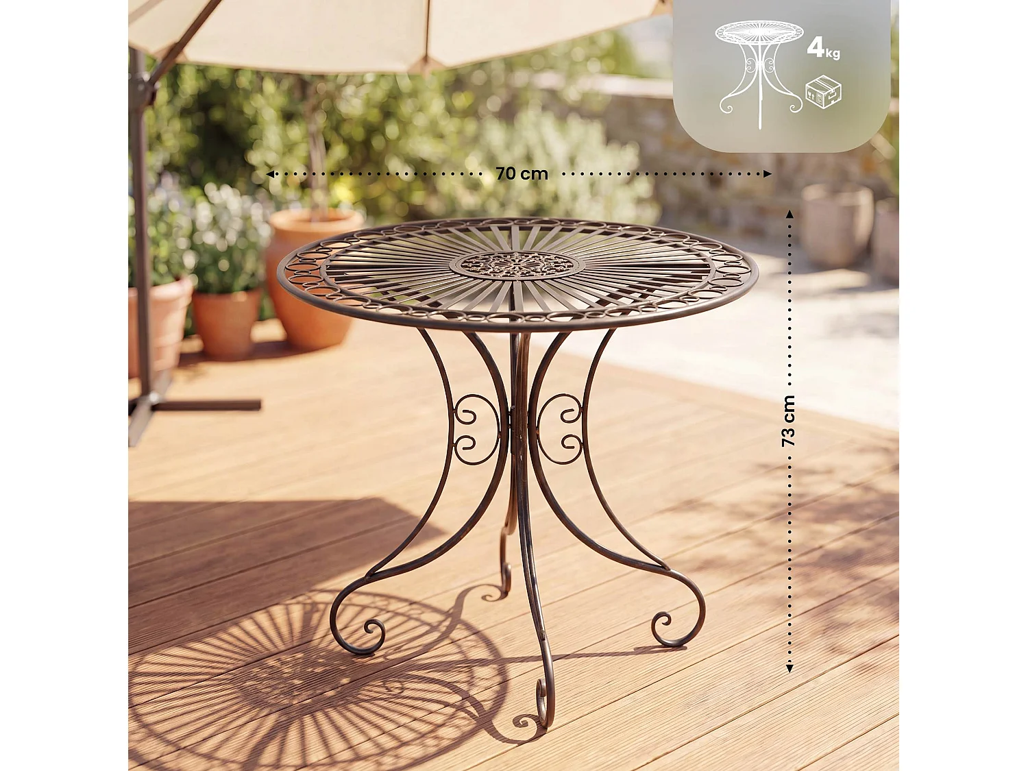 Table d'appoint de jardin - rond Ø 70 cm - Métal - Bronze - Hari