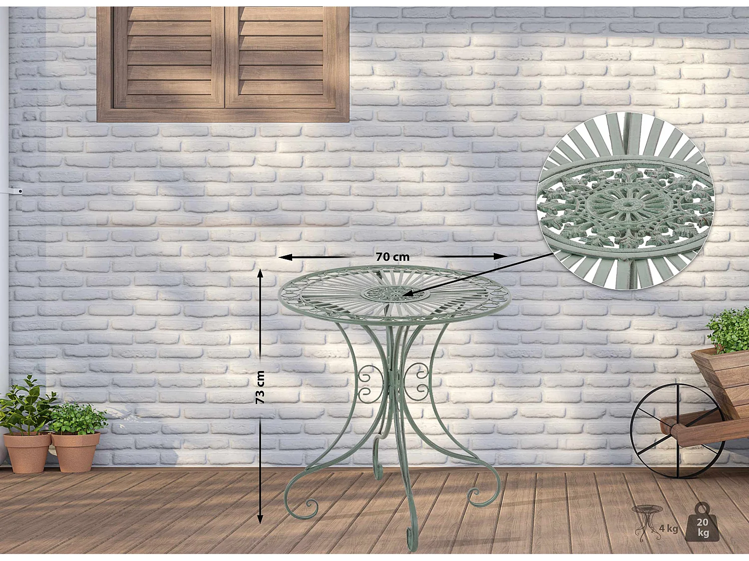 Table d'appoint de jardin - rond Ø 70 cm - Métal - Vert antique - Hari