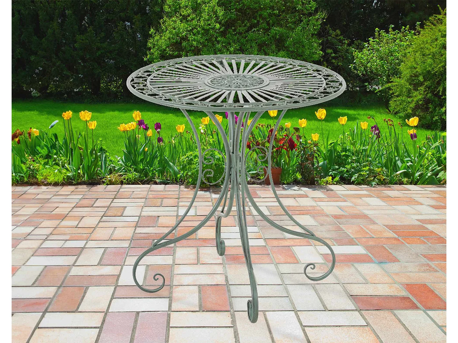 Table d'appoint de jardin - rond Ø 70 cm - Métal - Vert antique - Hari