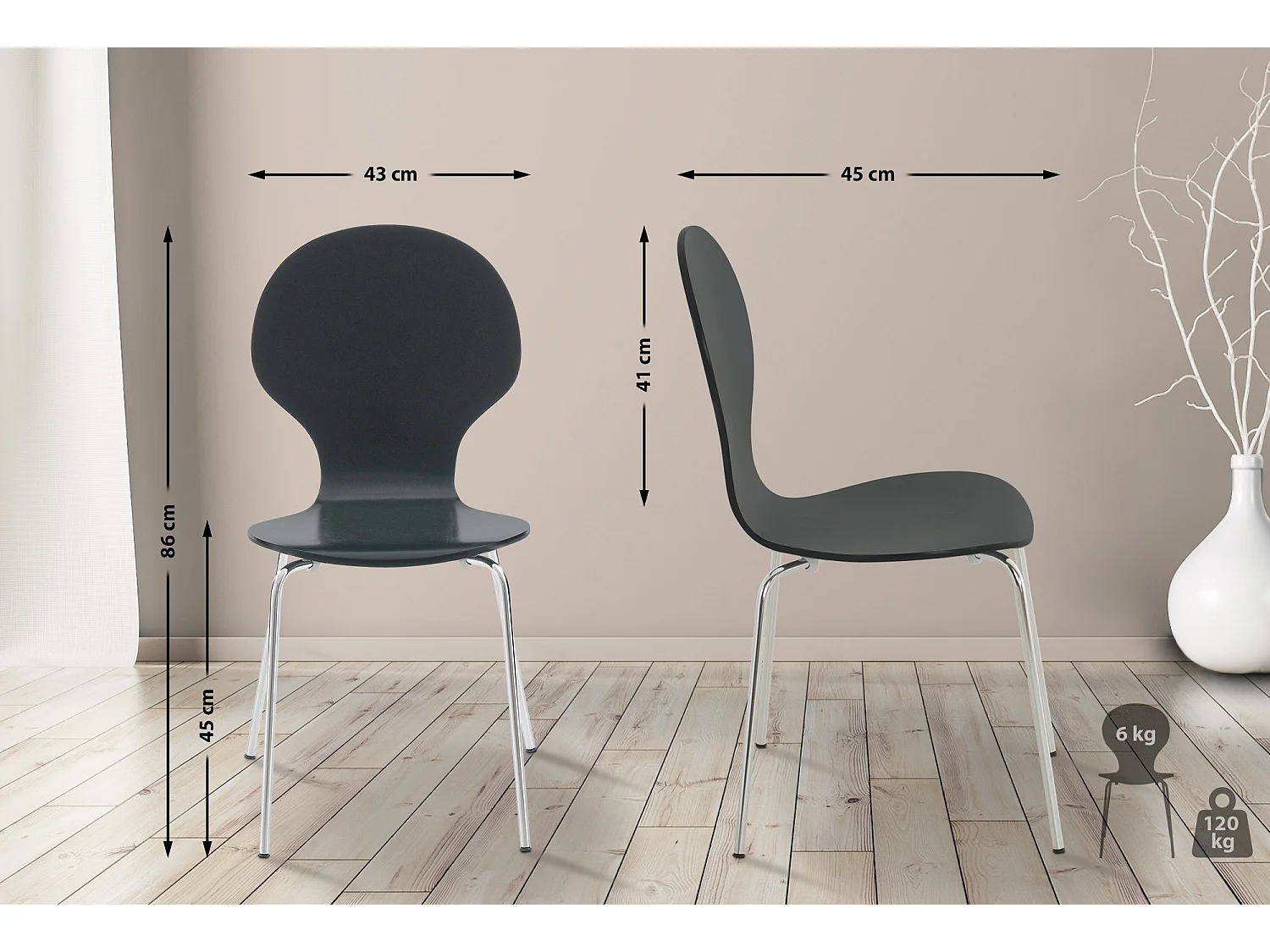 Lot de 2  Chaise de conférence - Bois - Noir - DIEGO