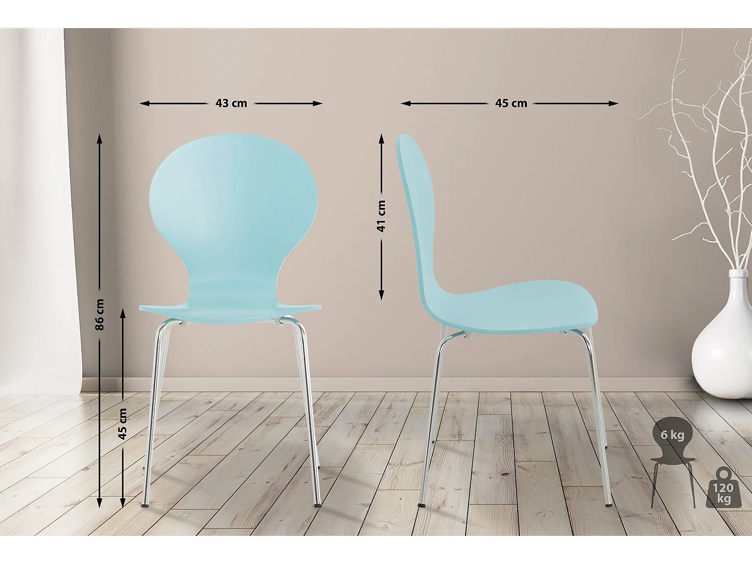 Set van 4  Conferentiestoelen - Hout - lichtblauw - DIEGO