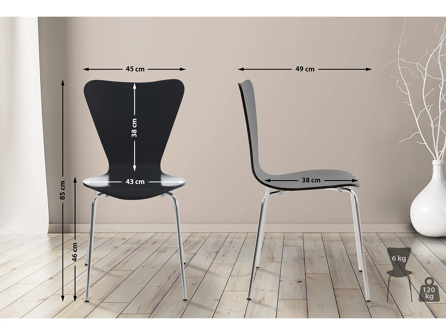 Lot de 4  Chaise de conférence - Bois - Noir - Calisto