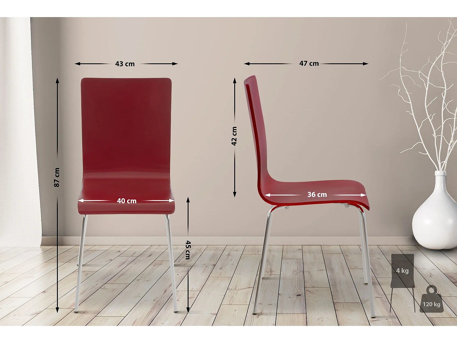 Lot de 4  Chaise de conférence - Bois & Antique - Rouge - PEPE