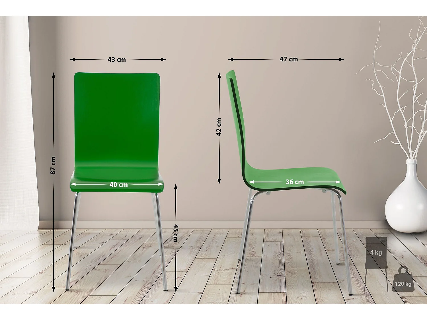 Lot de 4  Chaise de conférence - Bois & Antique - Vert - PEPE