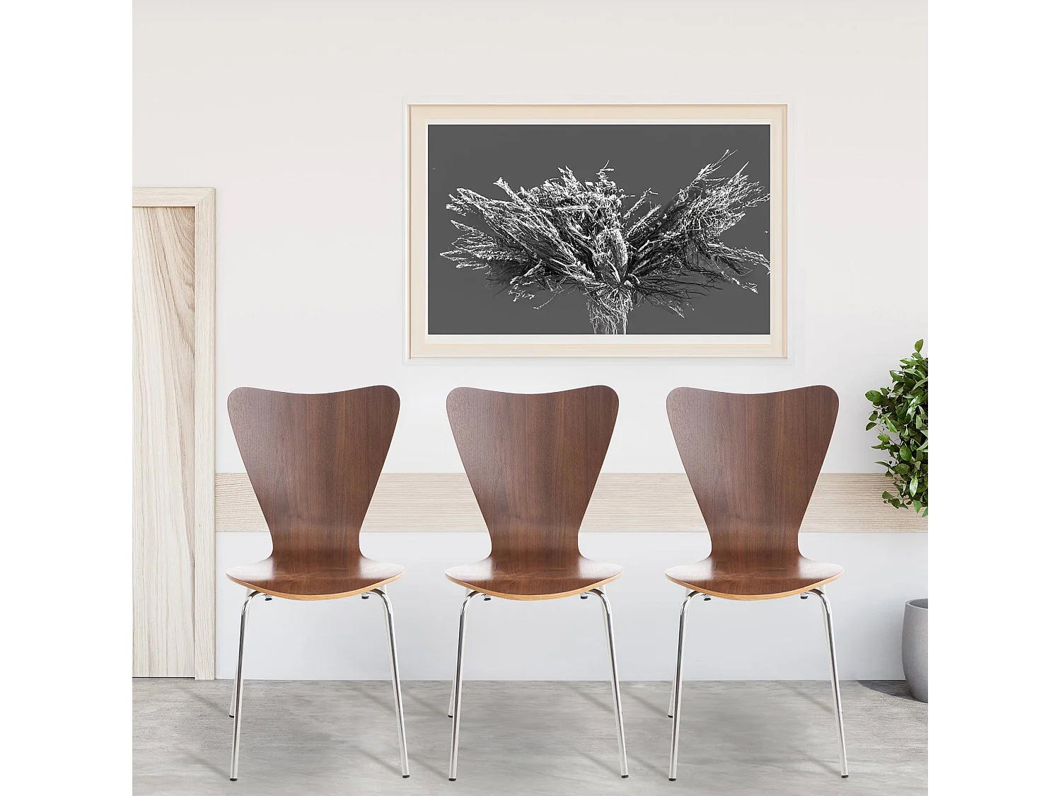 Lot de 4  Chaise de conférence - Bois & Blanc - Noyer - Calisto