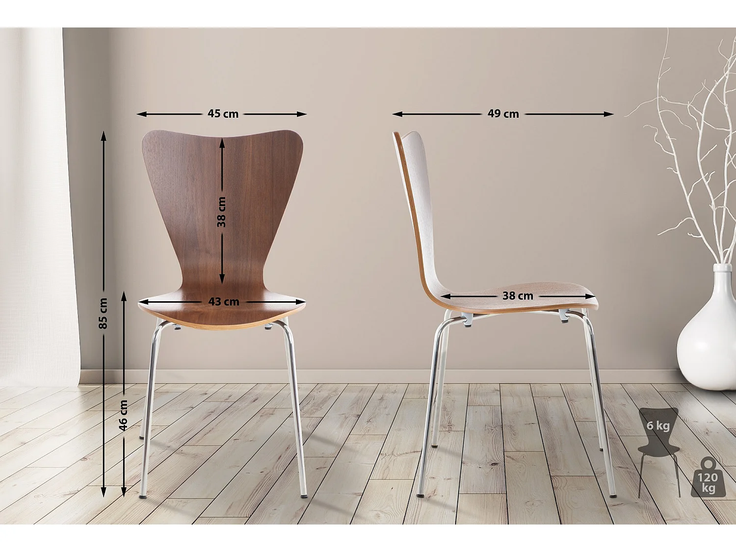 Lot de 4  Chaise de conférence - Bois & Noir - Noyer - Calisto