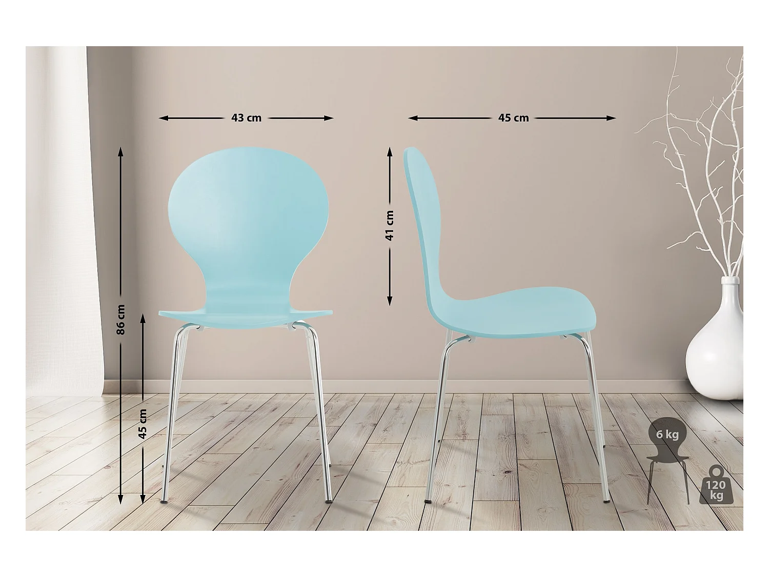 Lot de 8  Chaise de conférence - Bois - Bleu clair - DIEGO