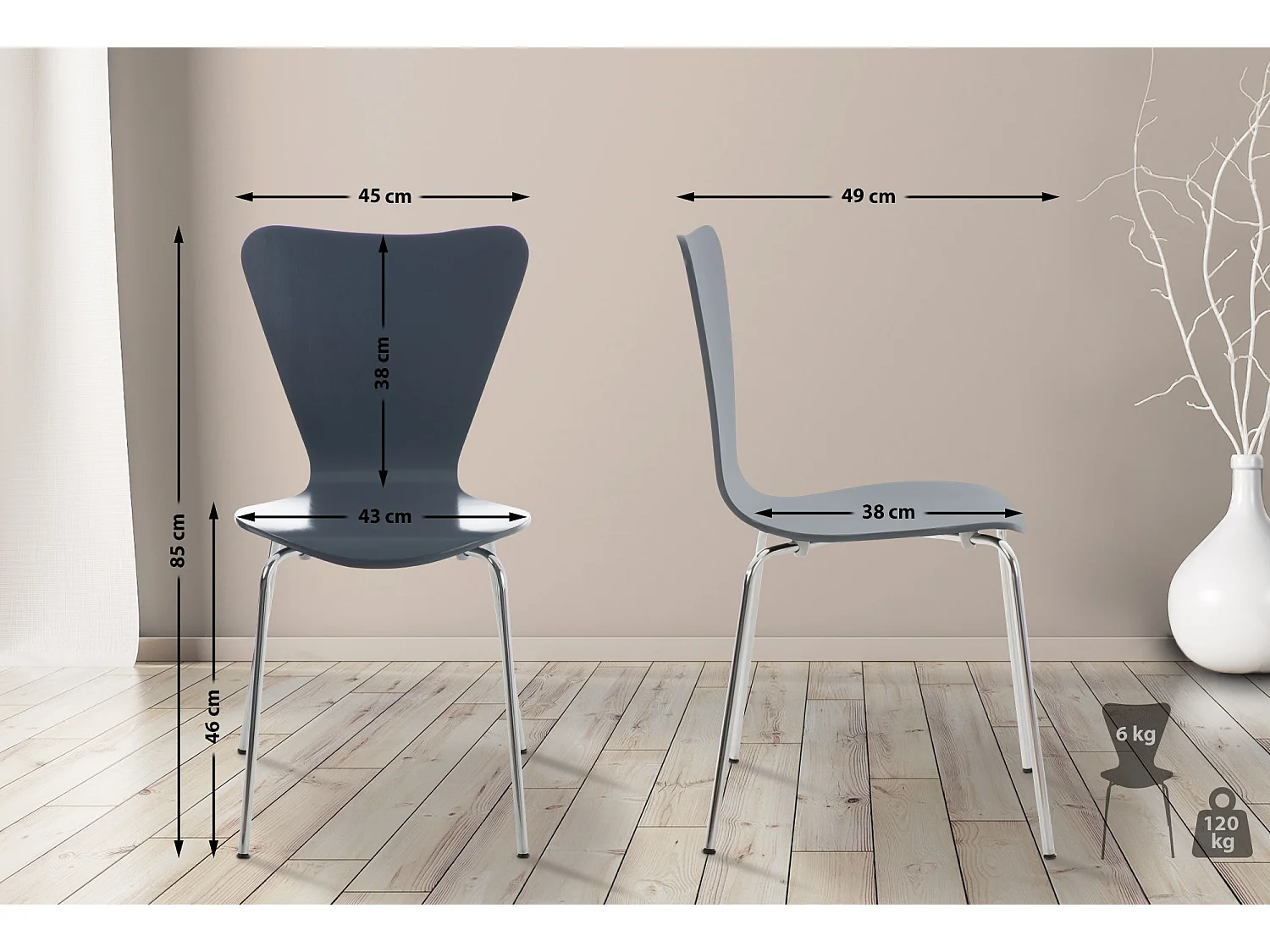 Lot de 8  Chaise de conférence - Bois & Chrome - Gris - Calisto