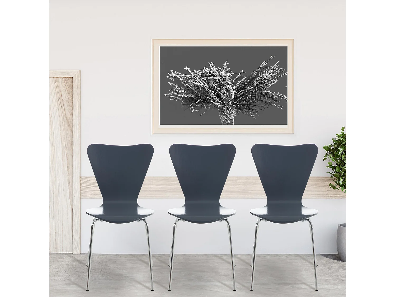 Lot de 8  Chaise de conférence - Bois & Chrome - Gris - Calisto