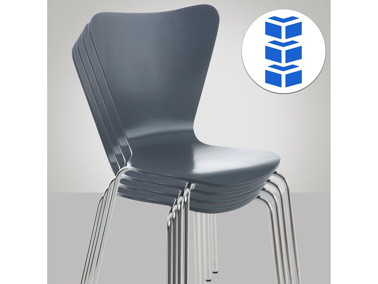 Lot de 8  Chaise de conférence - Bois & Chrome - Gris - Calisto