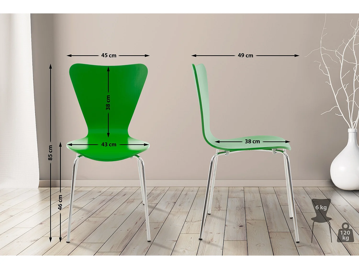 Lot de 2  Chaise de conférence - Bois & Blanc - Vert - Calisto