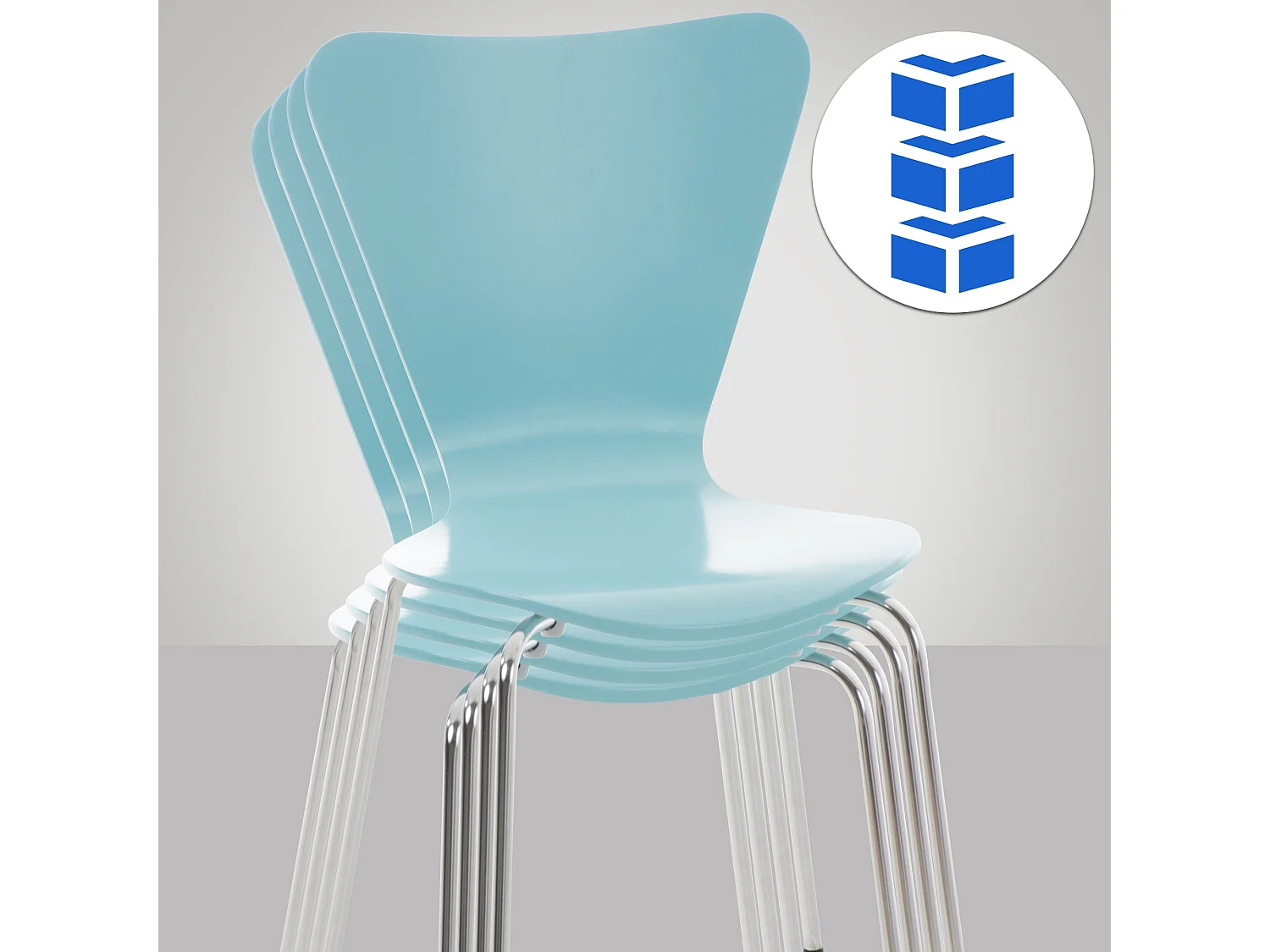 Lot de 8  Chaise de conférence - Bois & Chrome - Bleu clair - Calisto