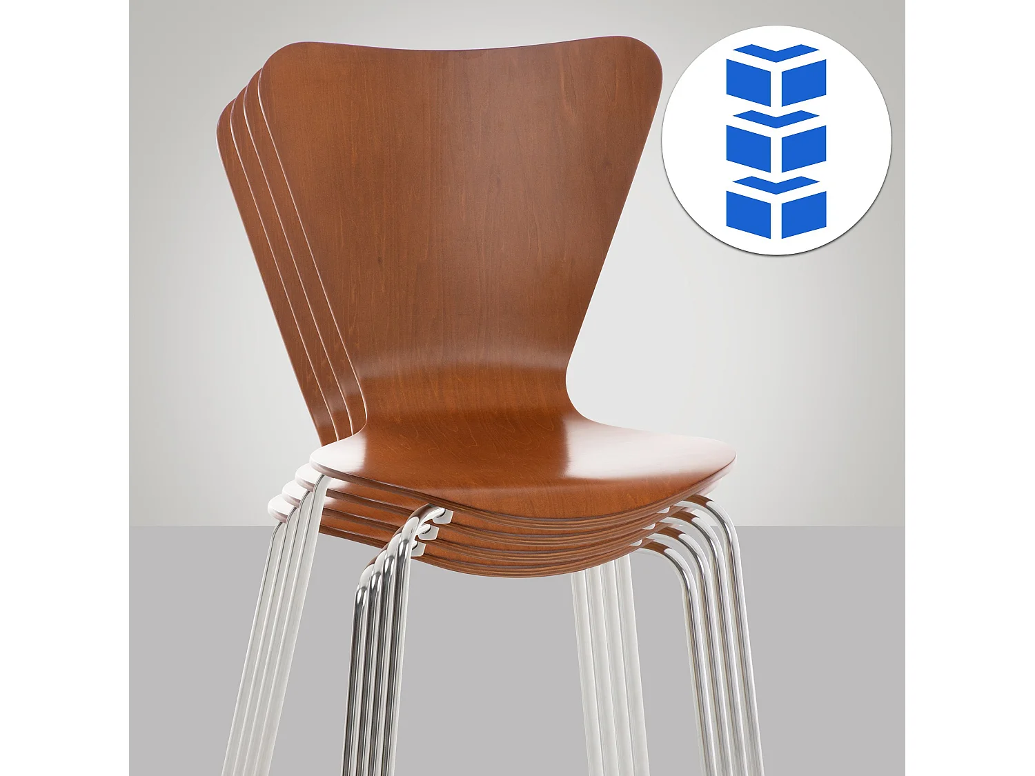 Lot de 4  Chaise de conférence - Bois & Acier inoxydable - Marron - Calisto