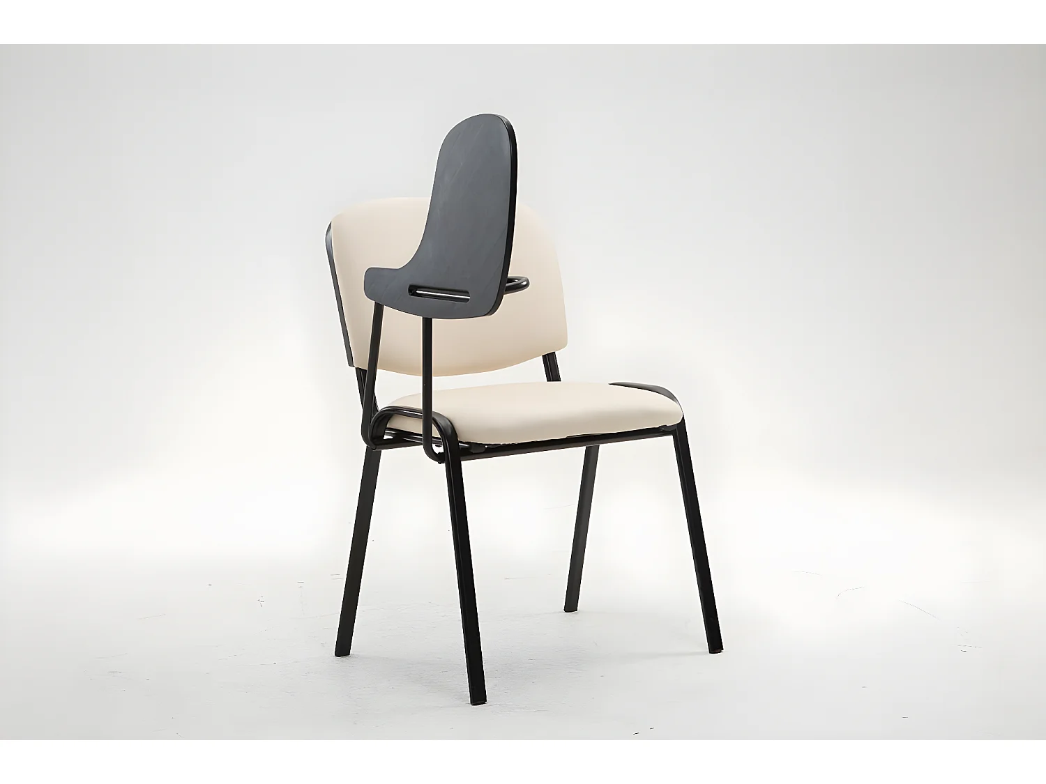 Chaise de conférence - Similicuir & Métal noir mat - Crème - Ken mit Klapptisch