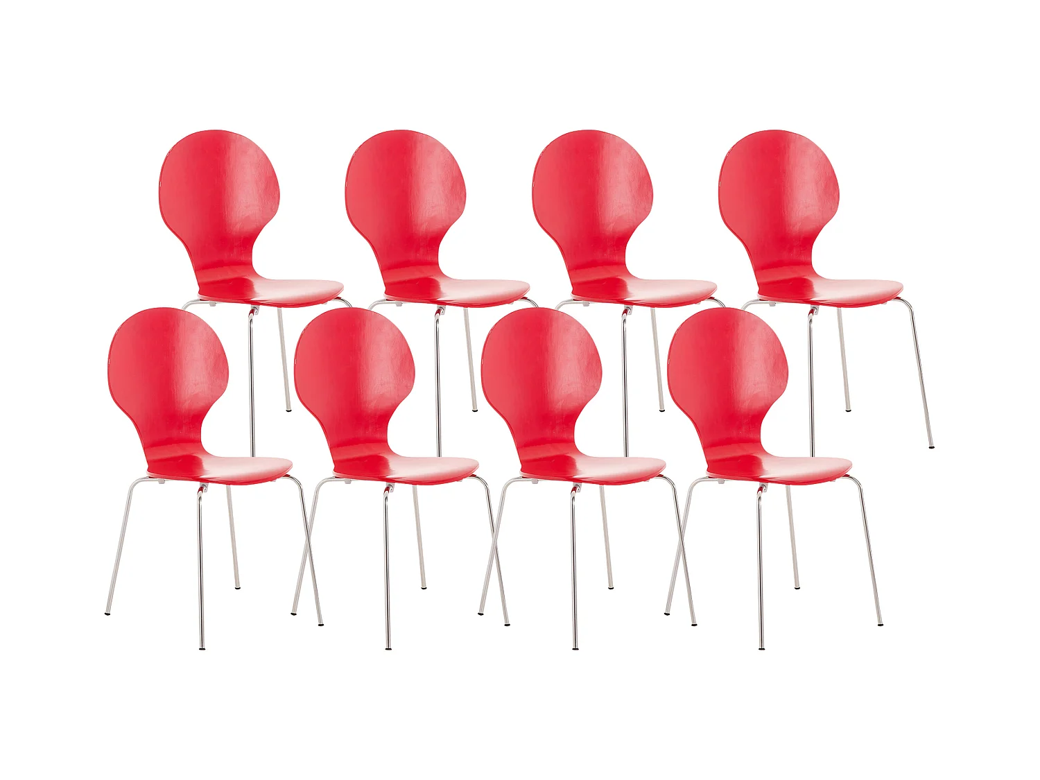 Lot de 8  Chaise de conférence - Bois - Rouge - DIEGO