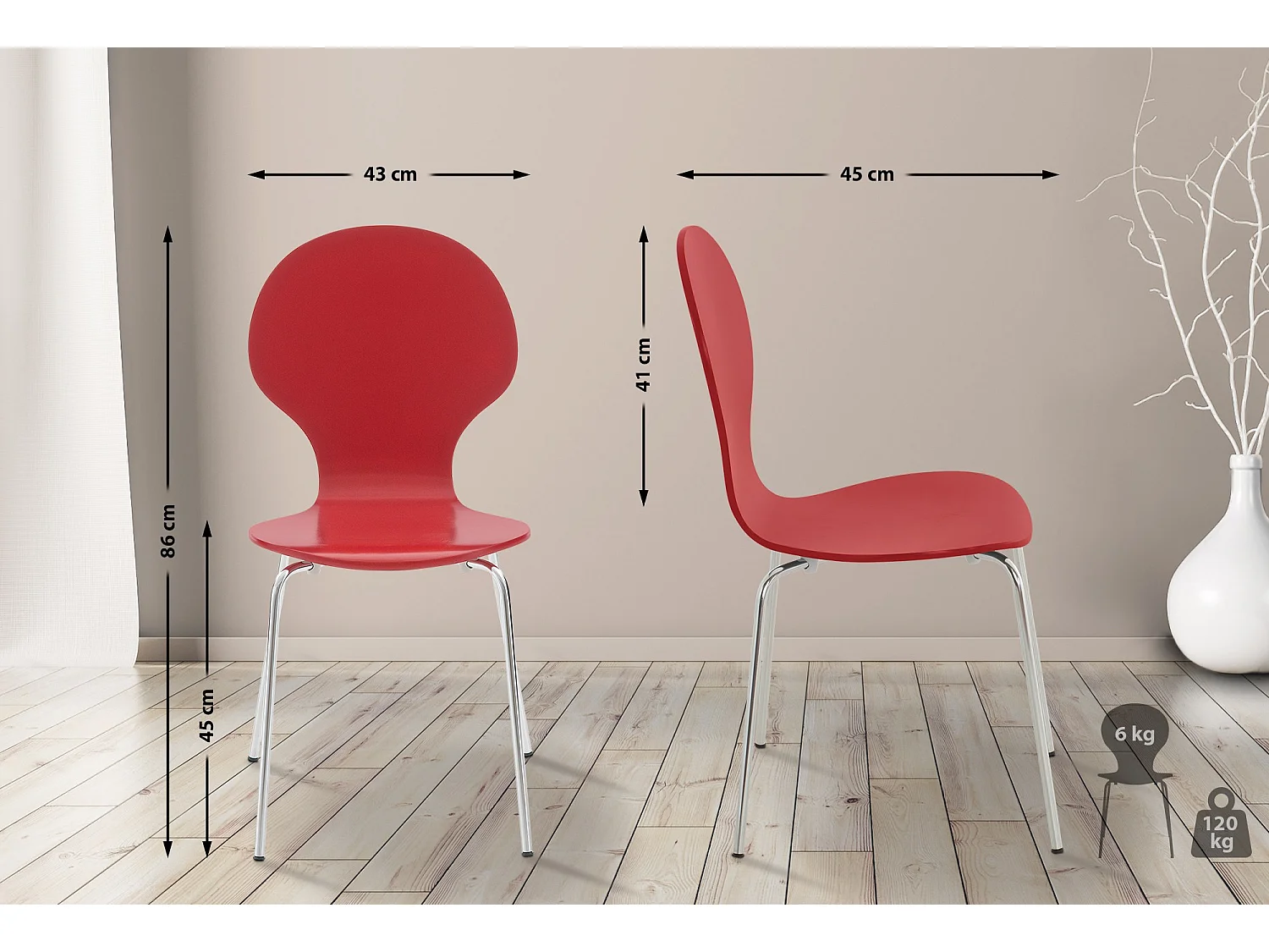 Set van 4  Conferentiestoelen - Hout - rood - DIEGO
