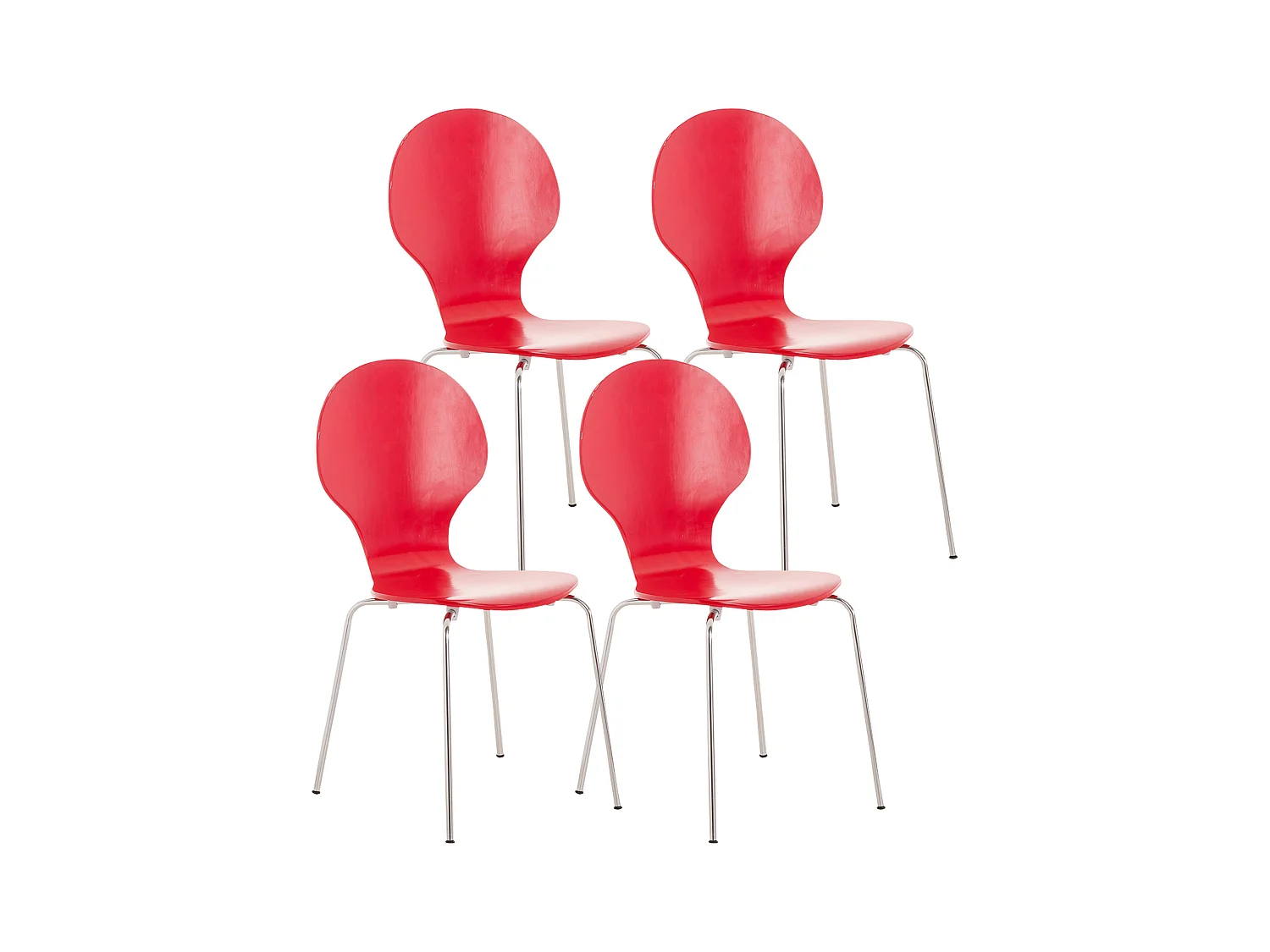 Lot de 4  Chaise de conférence - Bois - Rouge - DIEGO