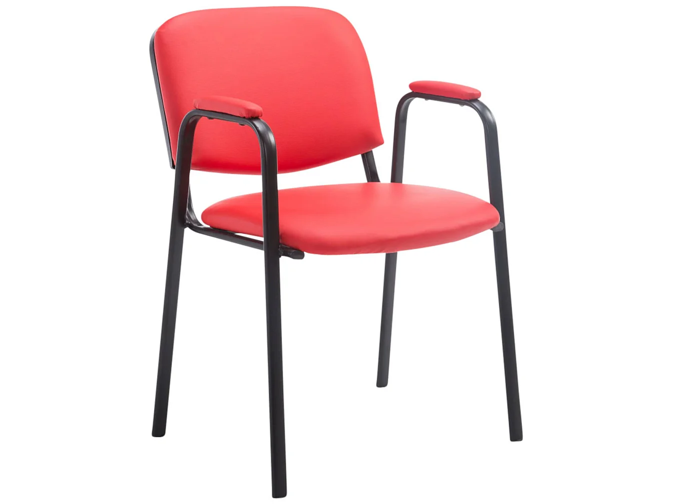 Lot de 4  Chaise de conférence - Similicuir & Métal noir mat - Rouge - Ken Pro