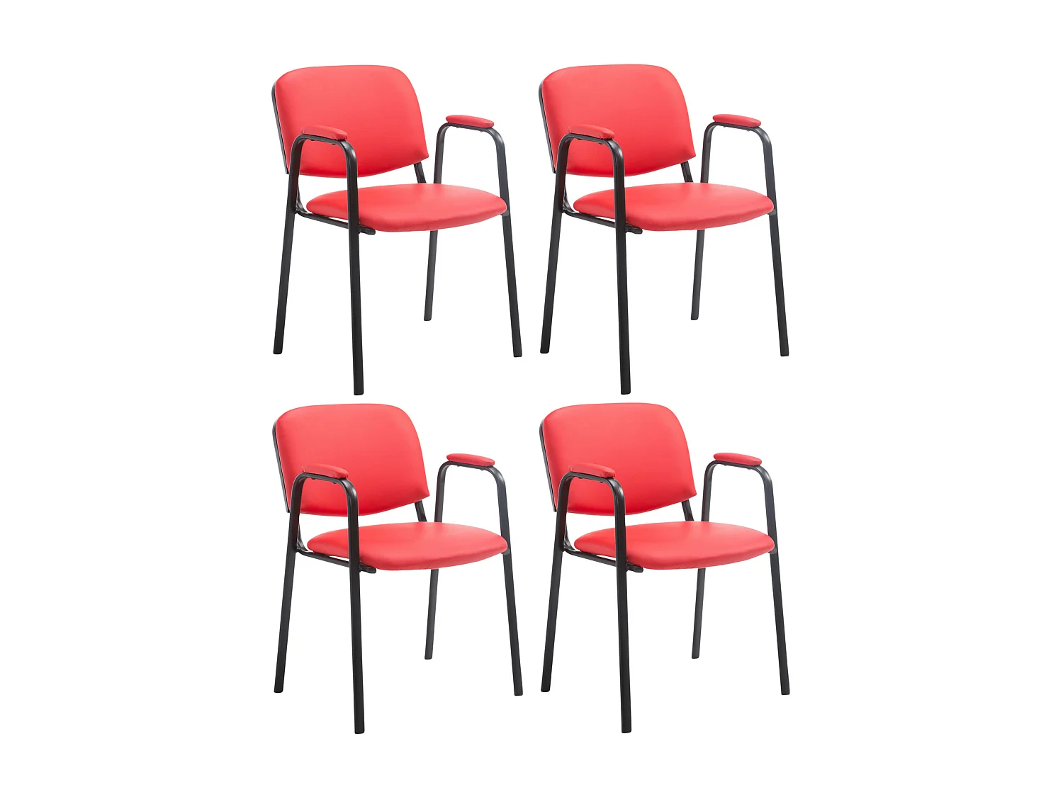 Lot de 4  Chaise de conférence - Similicuir & Métal noir mat - Rouge - Ken Pro