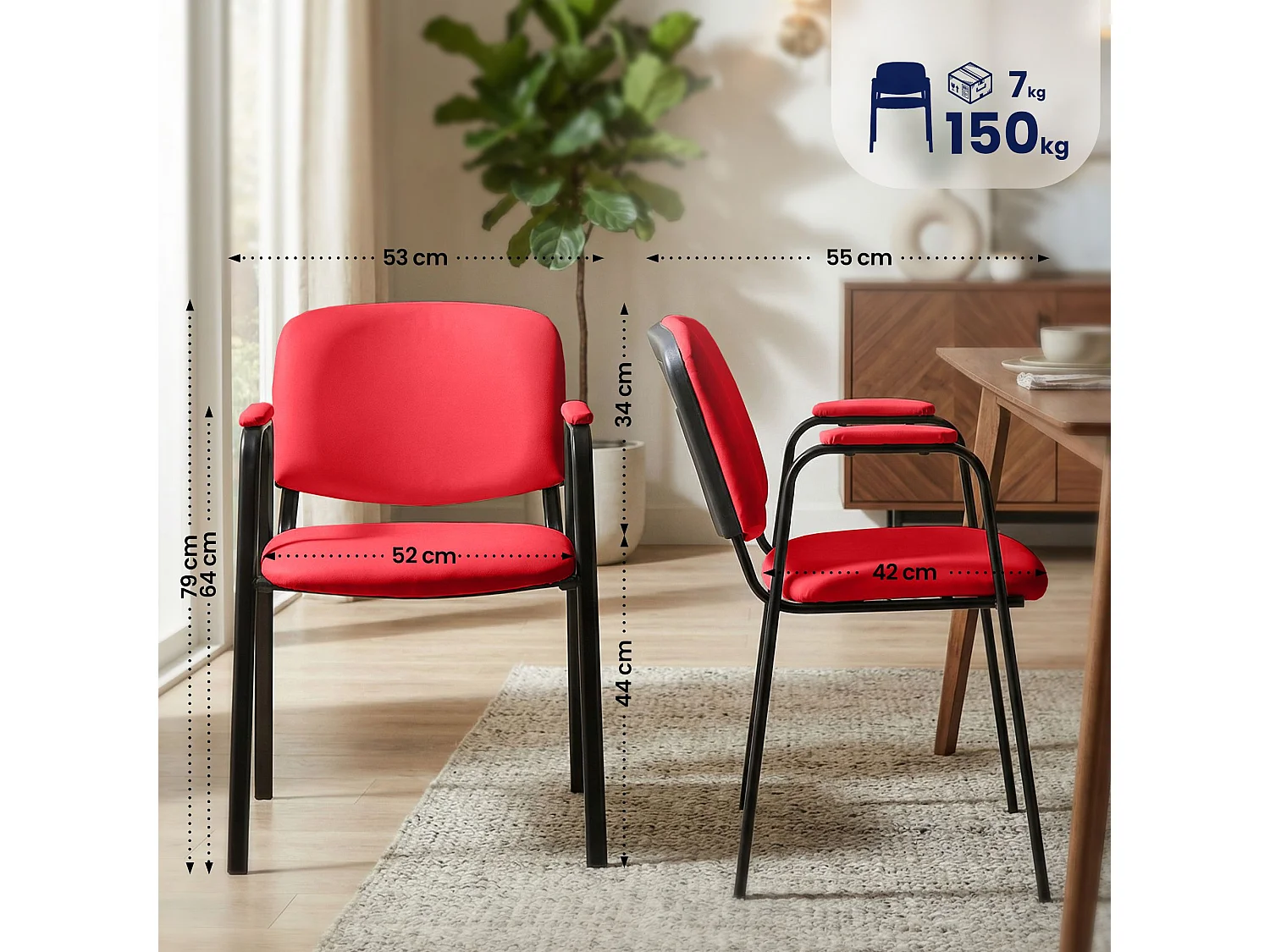 Lot de 4  Chaise de conférence - Similicuir - Rouge - Ken Pro