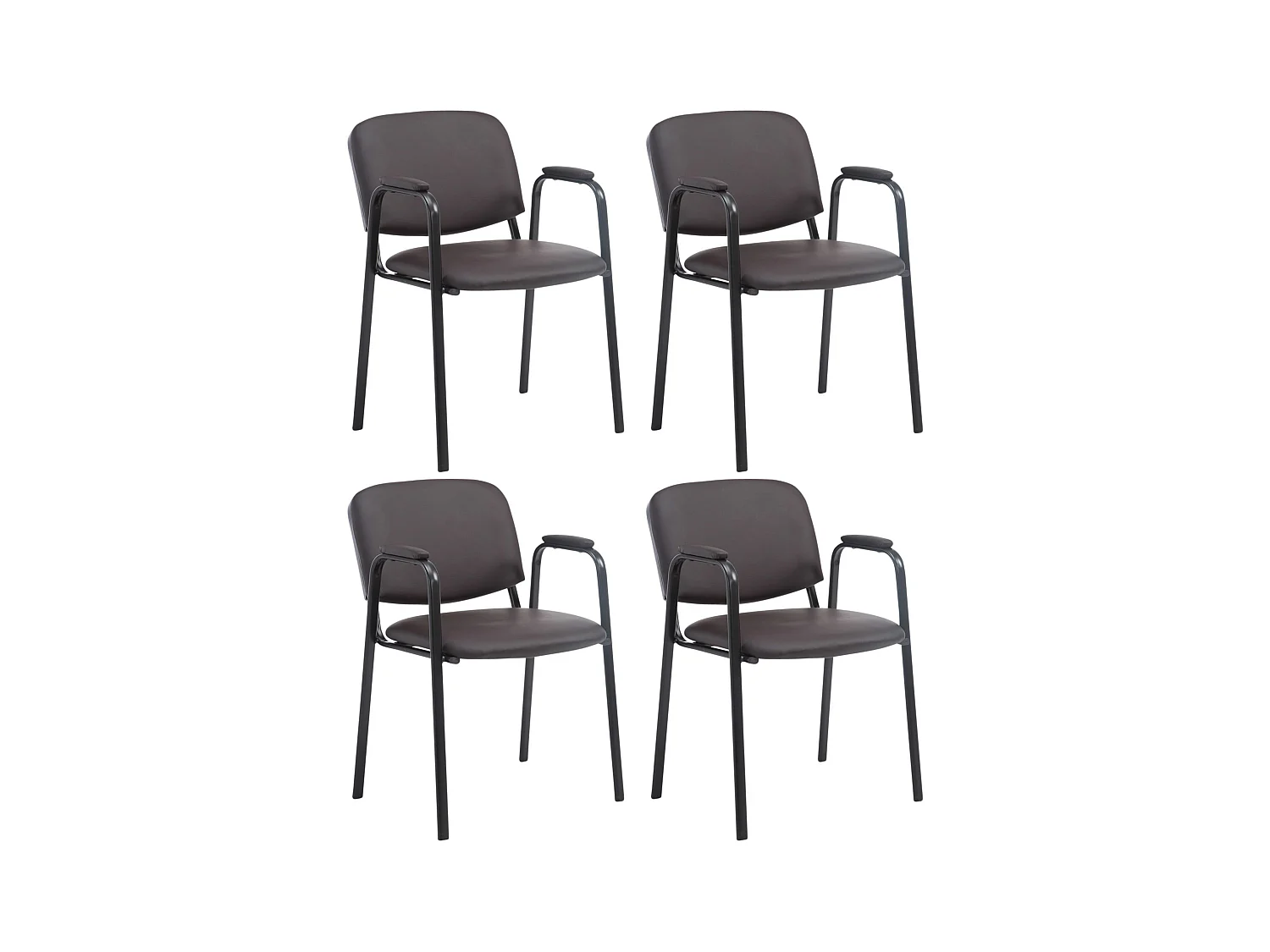 Lot de 4  Chaise de conférence - Similicuir & Métal noir mat - Marron - Ken Pro
