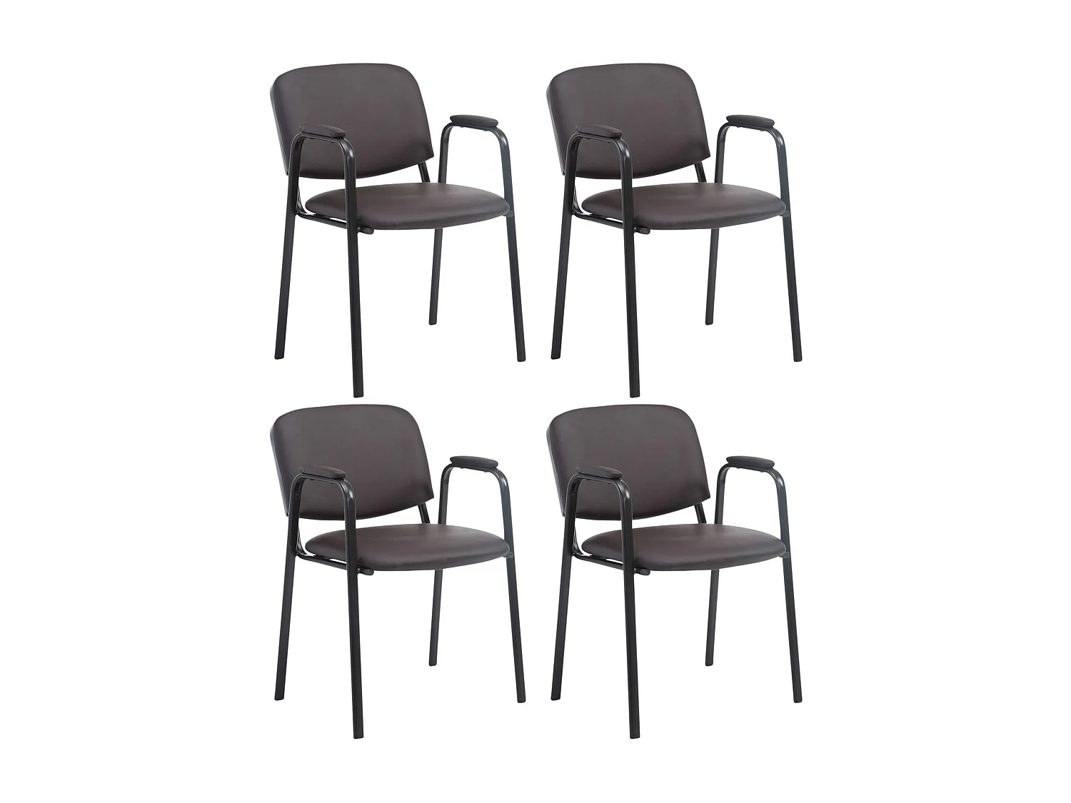 Lot de 4  Chaise de conférence - Similicuir & Métal noir mat - Marron - Ken Pro