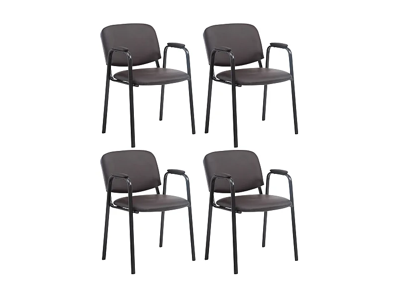 Lot de 4  Chaise de conférence - Similicuir & Métal noir mat - Marron - Ken Pro