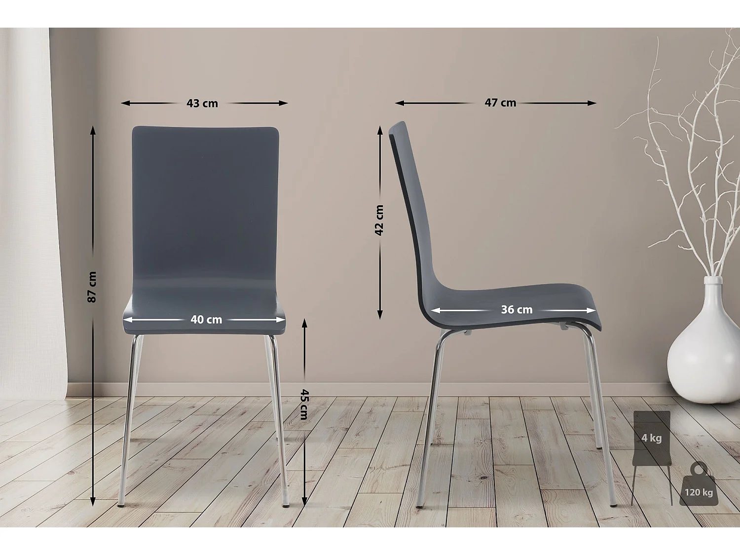 Lot de 2  Chaise de conférence - Bois & Antique - Gris - PEPE