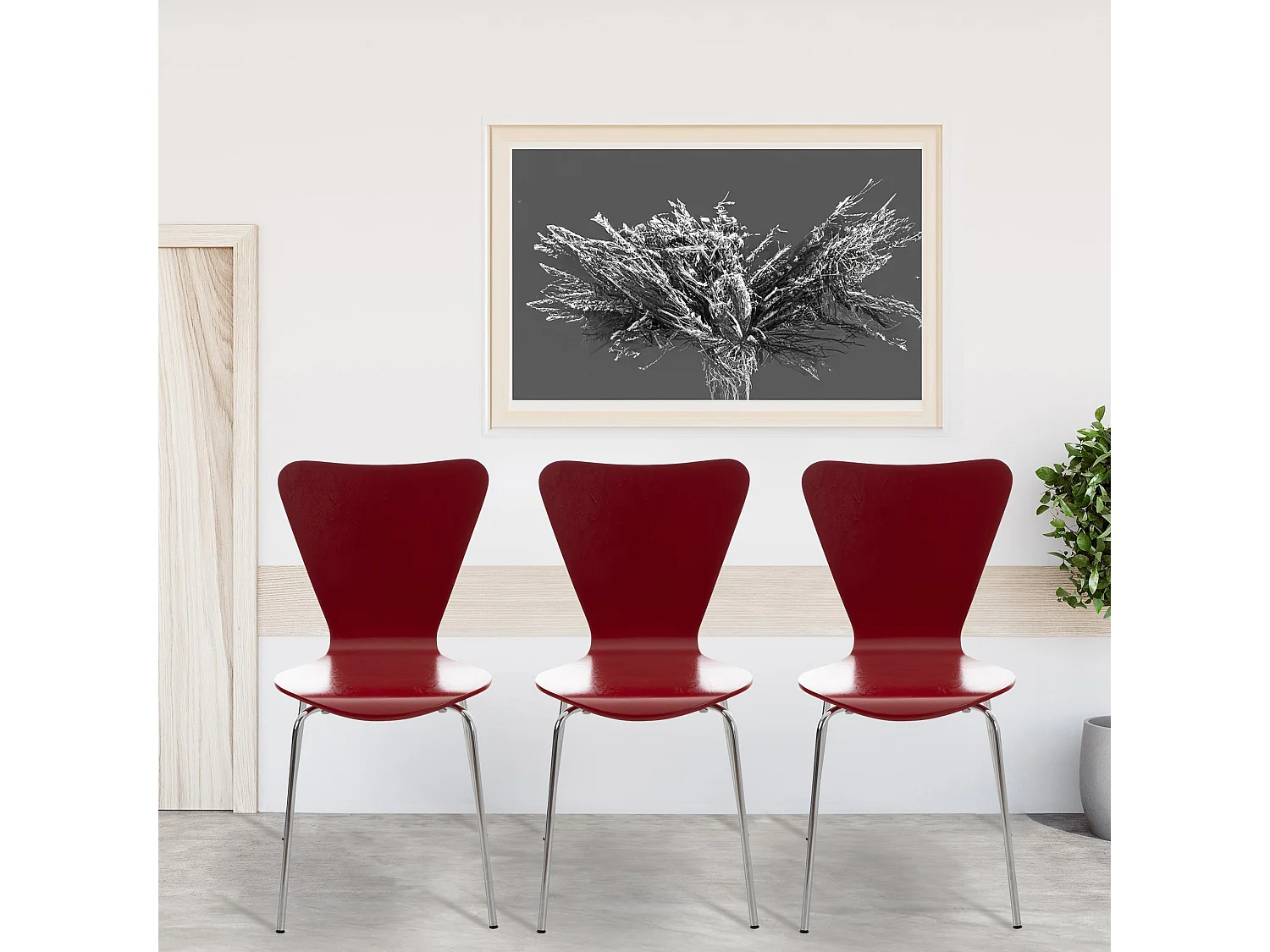 Lot de 4  Chaise de conférence - Bois - Rouge - Calisto