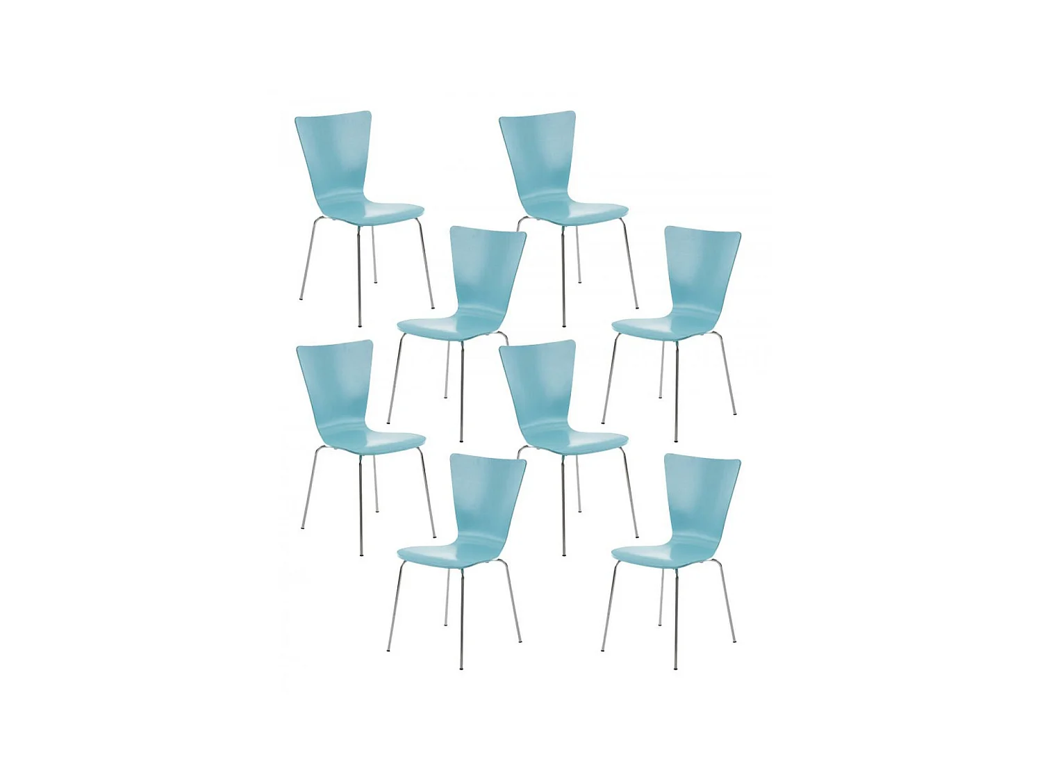Lot de 8  Chaise de conférence - Bois & Métal chromé - Bleu clair - Aaron