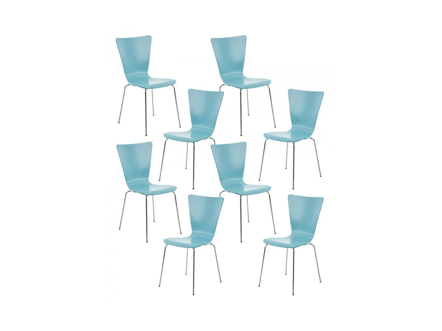 Lot de 8  Chaise de conférence - Bois & Métal chromé - Bleu clair - Aaron