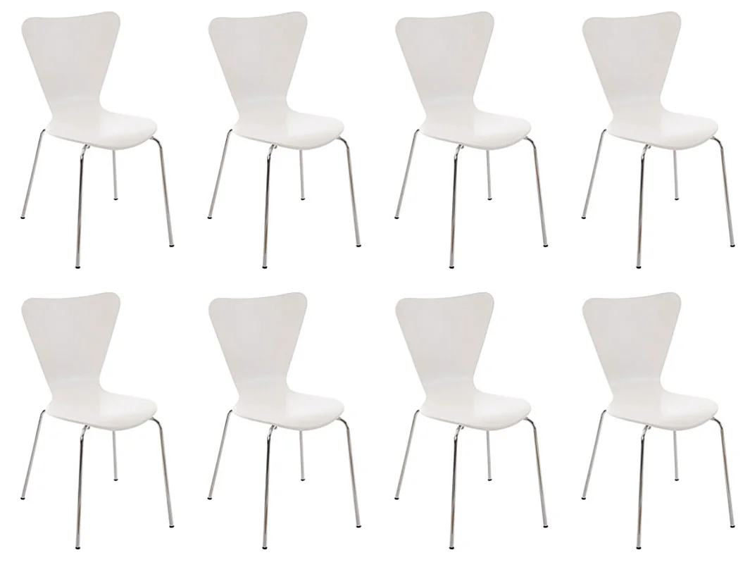 Lot de 8  Chaise de conférence - Bois & Acier inoxydable - Blanc - Calisto