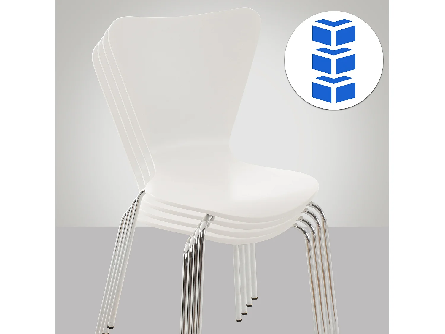 Lot de 8  Chaise de conférence - Bois & Acier inoxydable - Blanc - Calisto