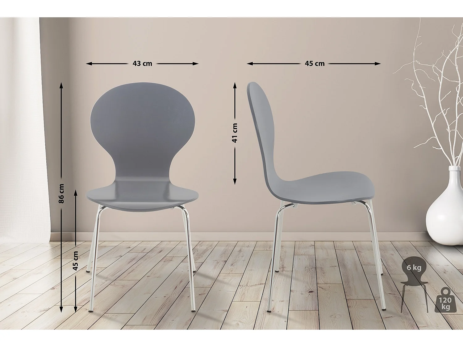 Set van 4  Conferentiestoelen - Hout - grijs - DIEGO