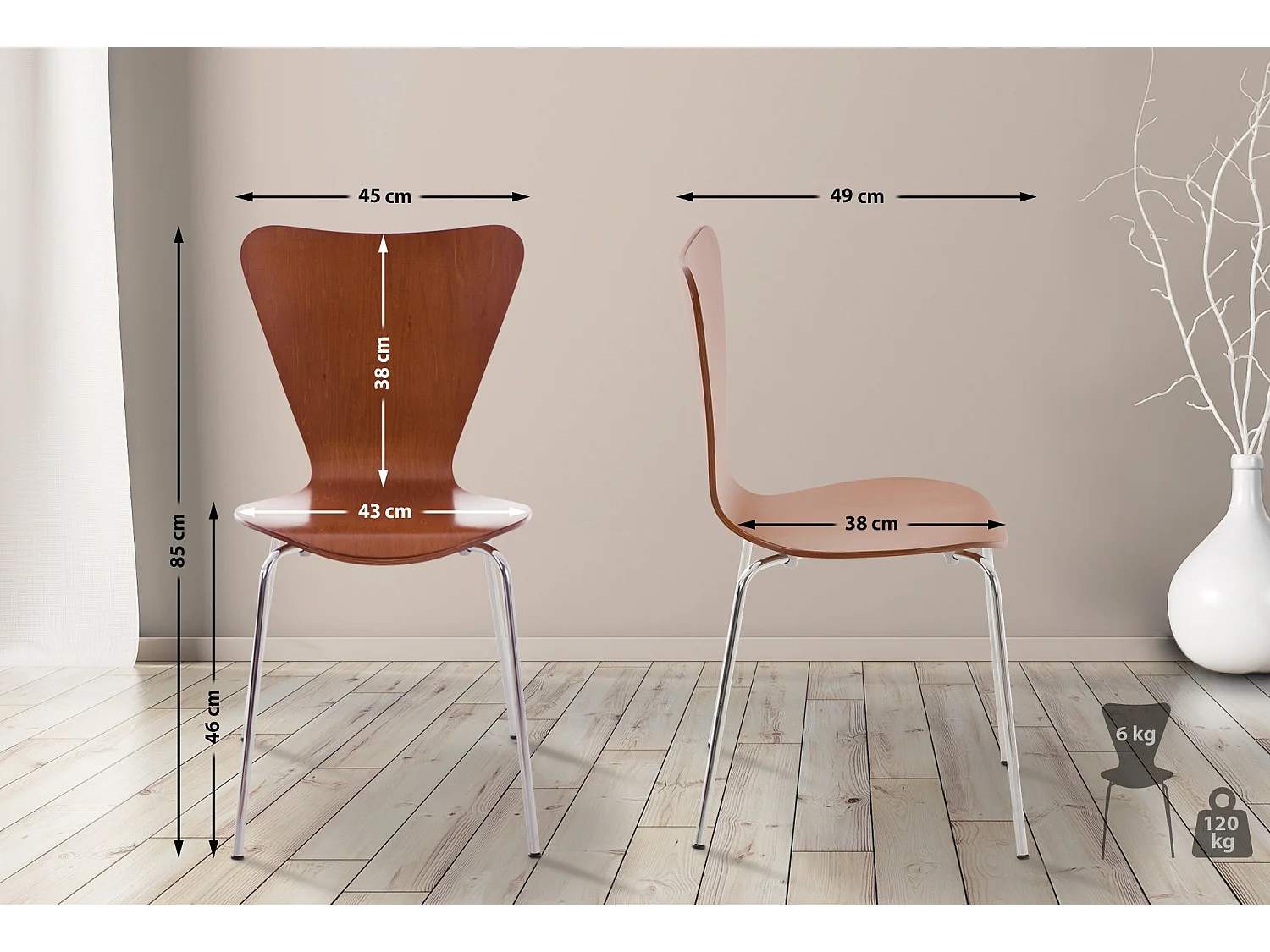 Lot de 8  Chaise de conférence - Bois & Acier inoxydable - Marron - Calisto