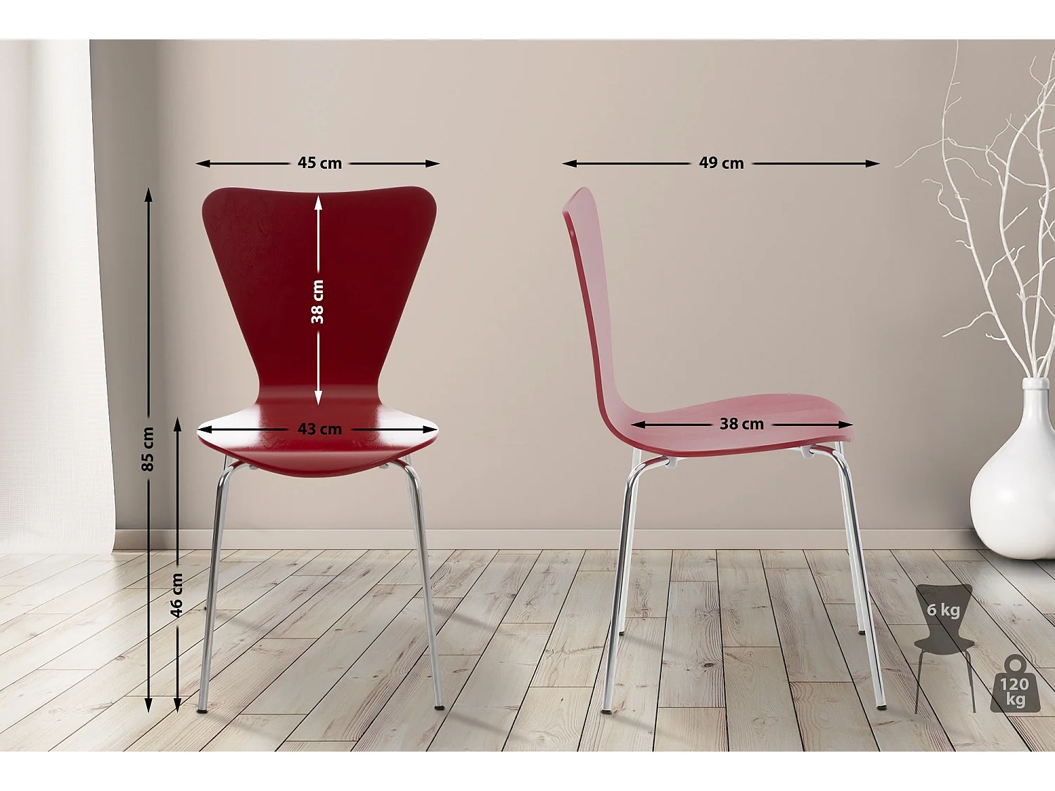 Lot de 8  Chaise de conférence - Bois - Rouge - Calisto