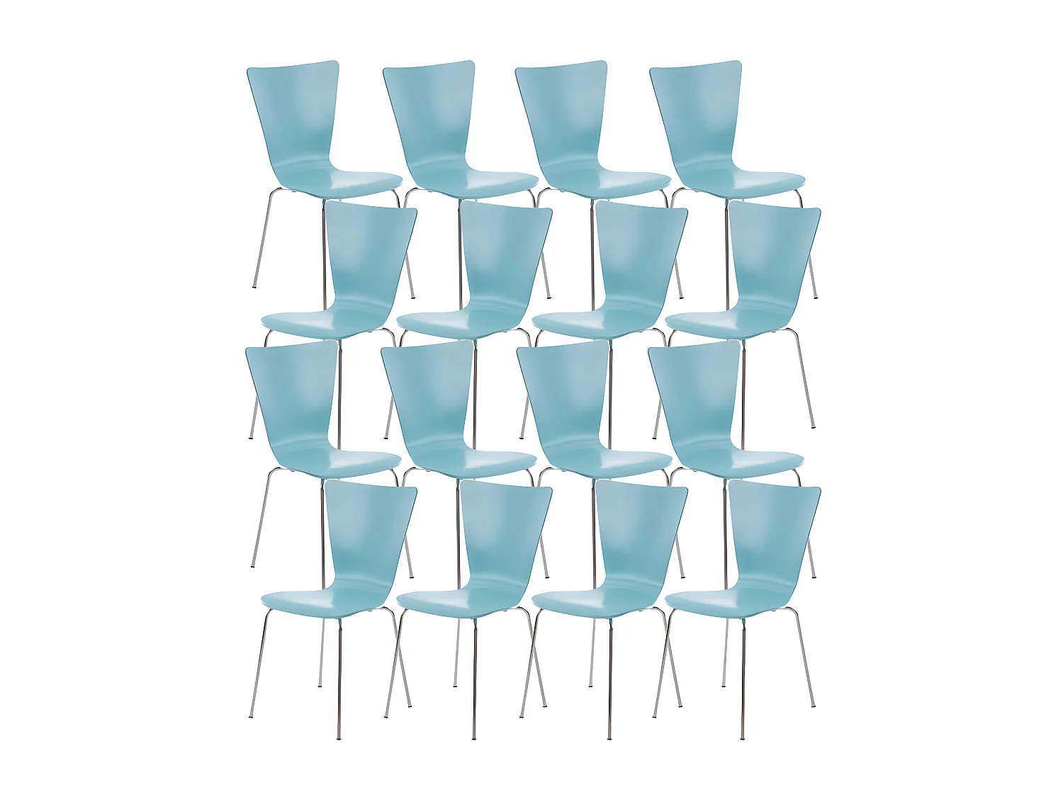 Lot de 16  Chaise de conférence - Bois & Métal chromé - Bleu clair - Aaron