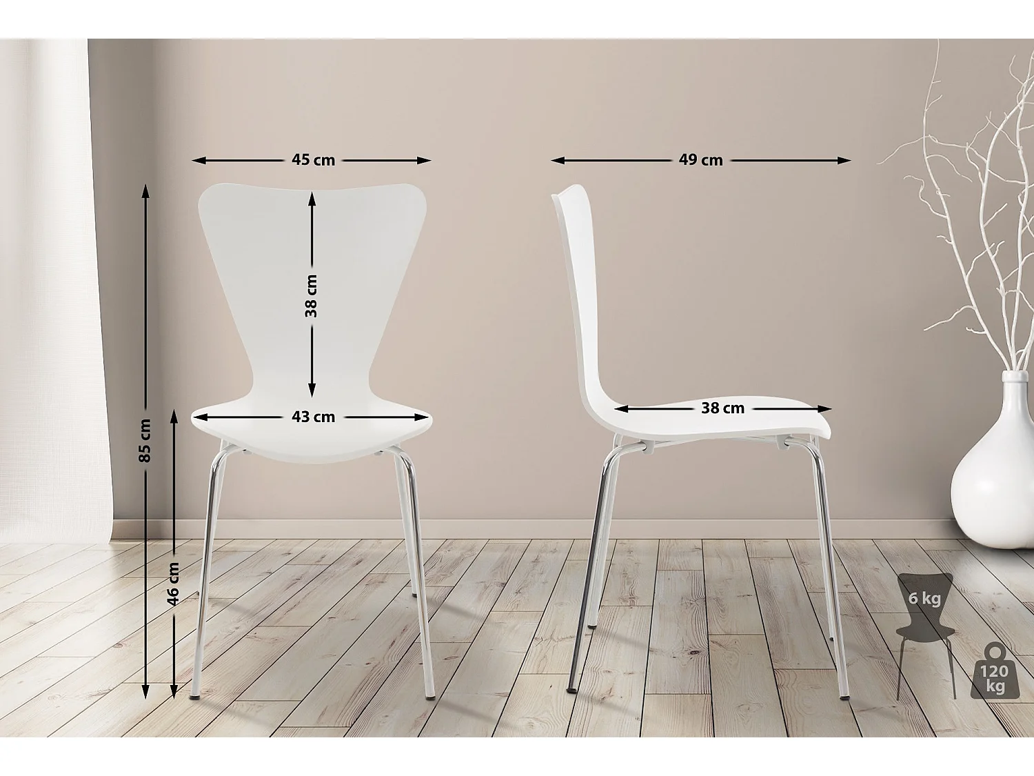 Lot de 4  Chaise de conférence - Bois & Acier inoxydable - Blanc - Calisto