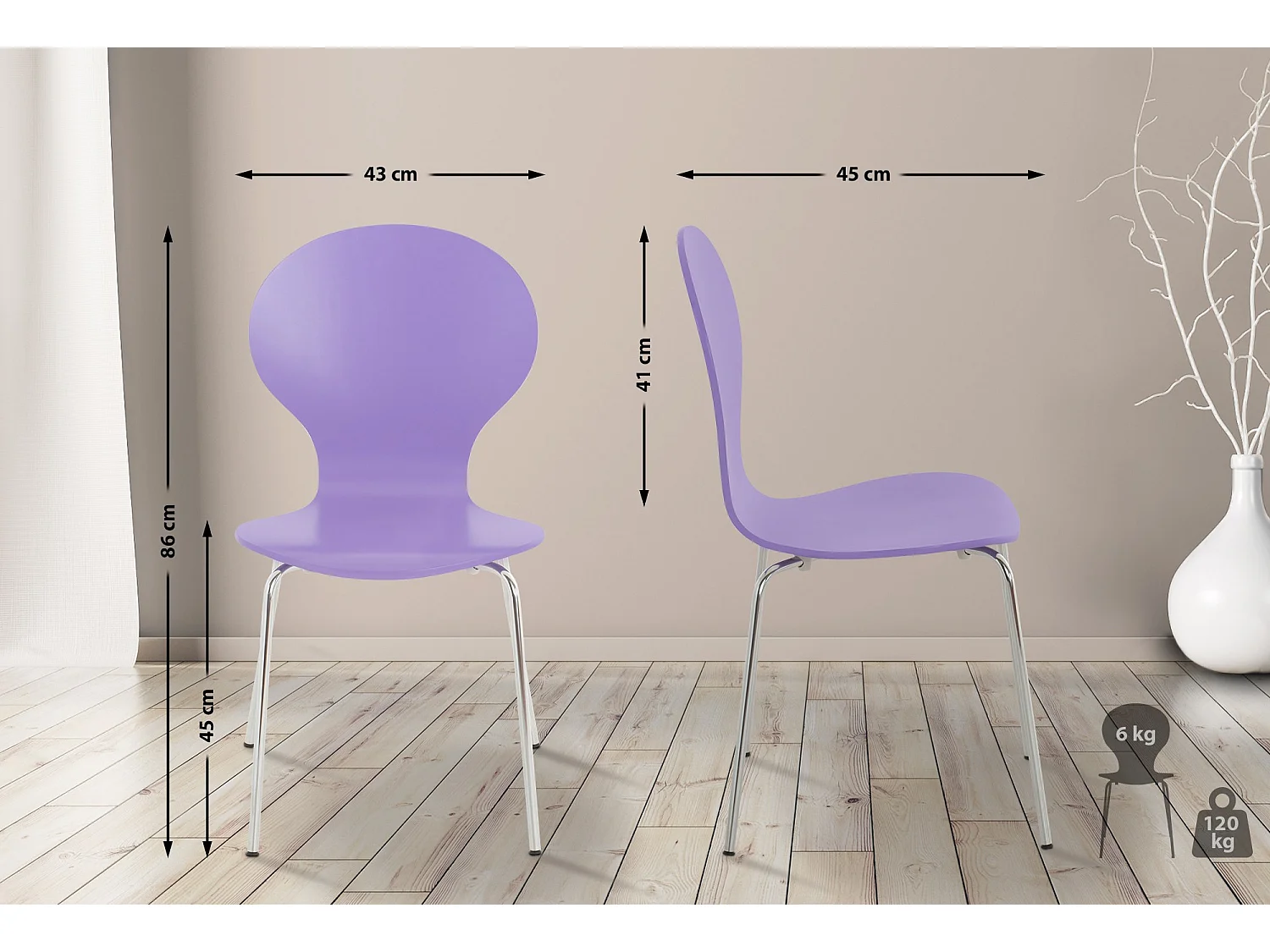 Lot de 4  Chaise de conférence - Bois - Violet - DIEGO