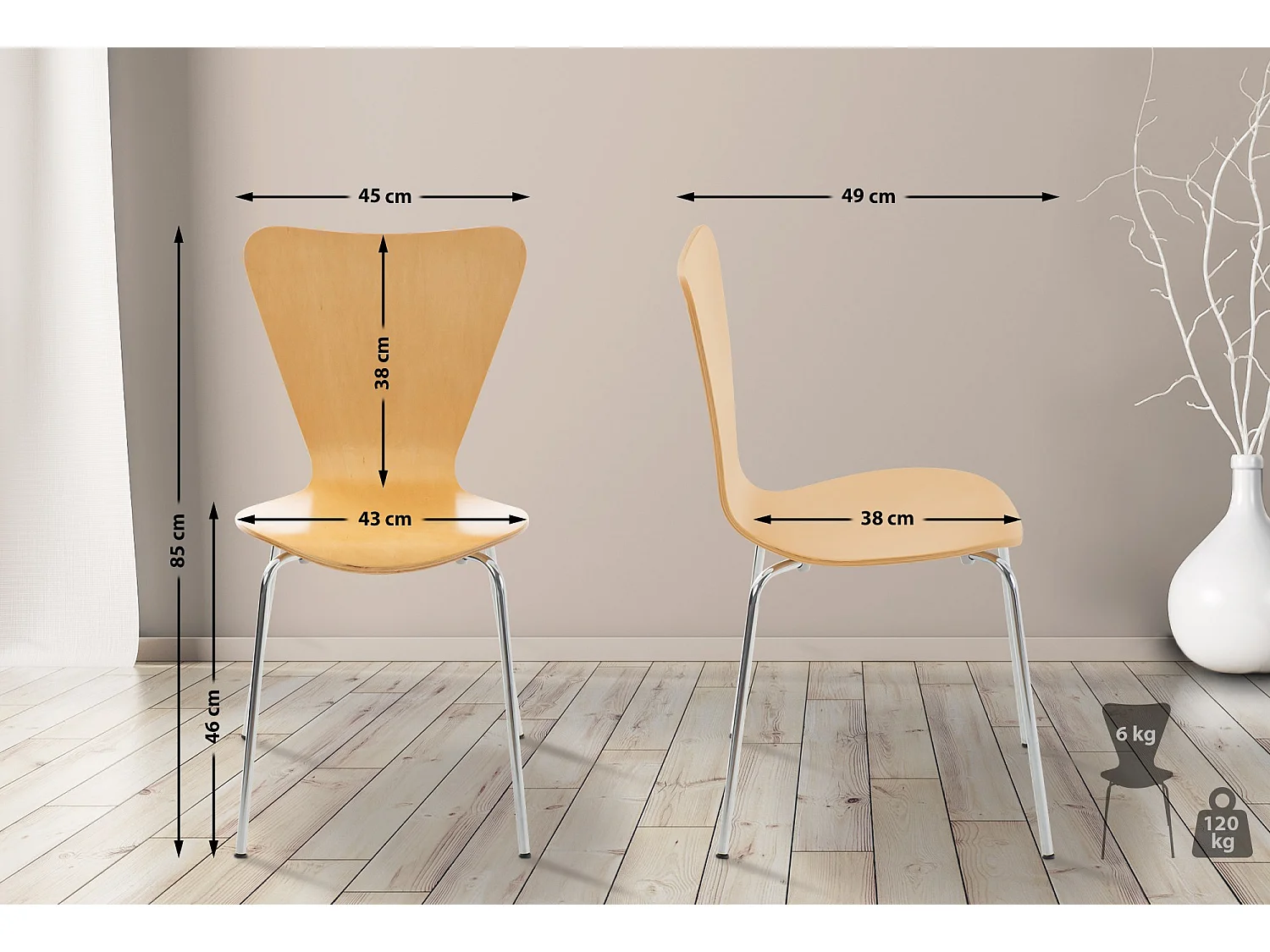 Lot de 8  Chaise de conférence - Bois & Chrome - Nature - Calisto