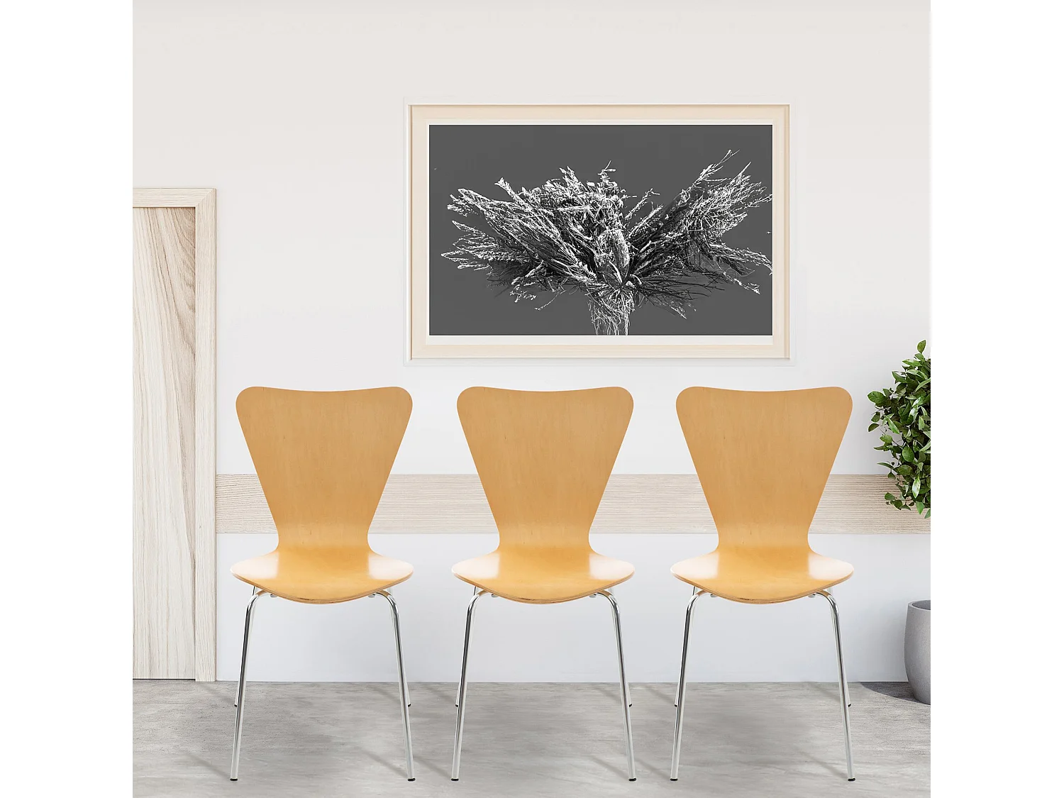 Lot de 8  Chaise de conférence - Bois & Chrome - Nature - Calisto
