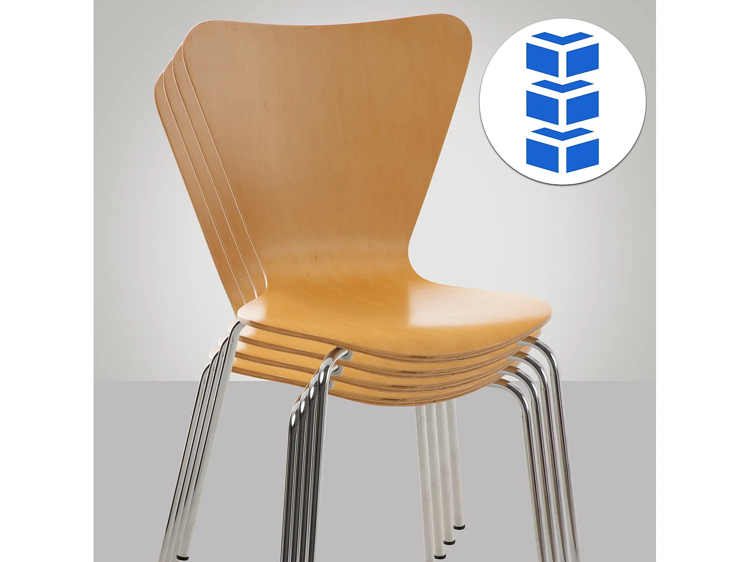 Lot de 8  Chaise de conférence - Bois & Chrome - Nature - Calisto