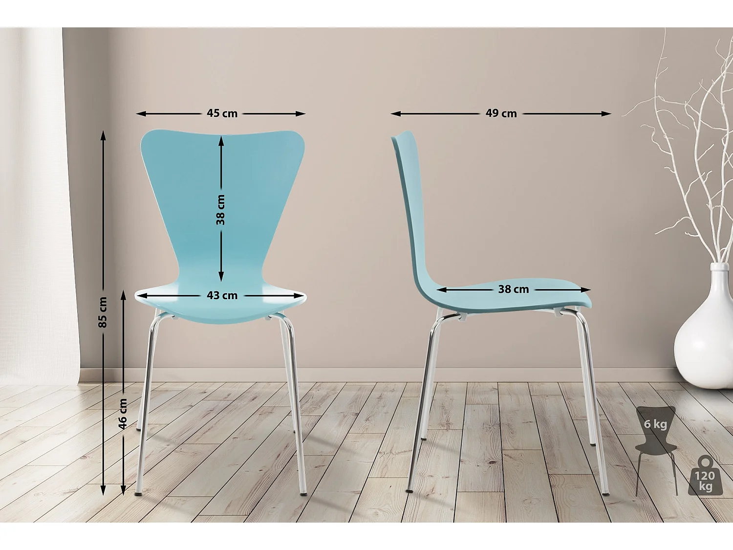 Lot de 4  Chaise de conférence - Bois & Chrome - Bleu clair - Calisto