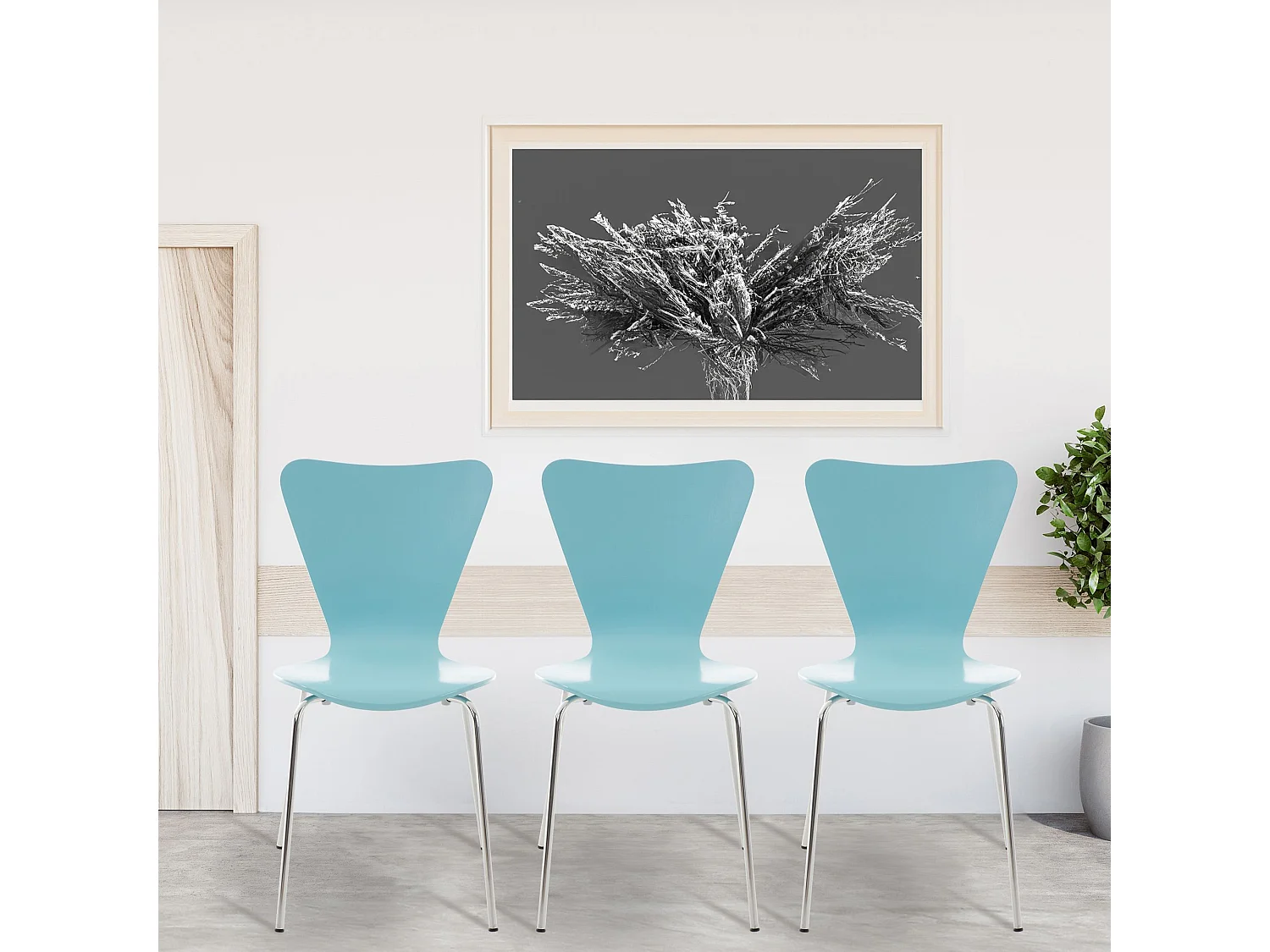 Lot de 4  Chaise de conférence - Bois & Chrome - Bleu clair - Calisto