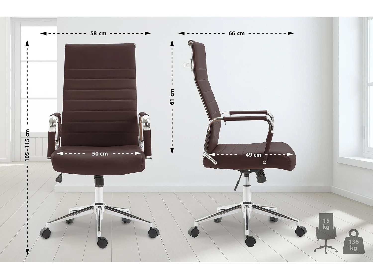 Chaise de bureau - Similicuir & Noir - Marron - Kolumbus