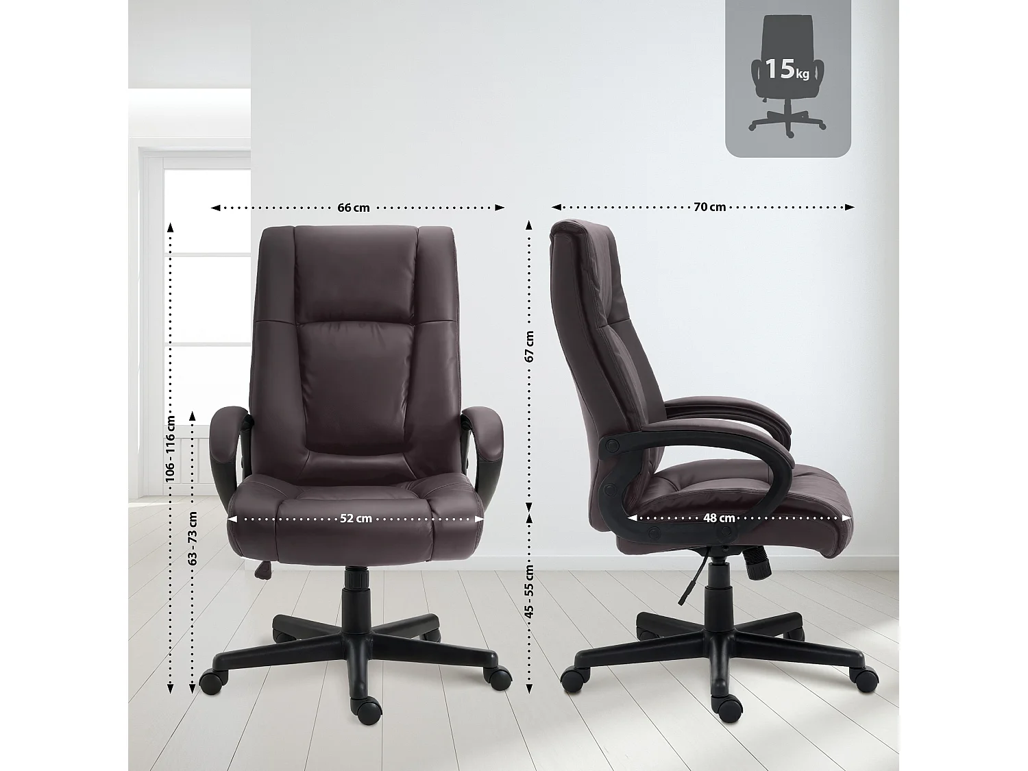 Chaise de bureau - Similicuir & Nature - Marron - XL Sparta
